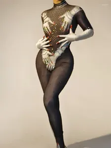Escenario desgaste lentejuelas brillantes manos negras mono impreso guantes sexy rendimiento traje cantante bailarín espectáculo fiesta traje de cumpleaños