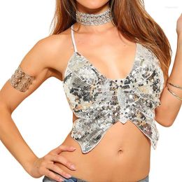 Stage Wear Brillant Sexy Femmes Halter Dos Lacets Festival Raves Crop Top Tribal Belly Dance Soutien-Gorge Rembourré Bandage Perlé Papillon