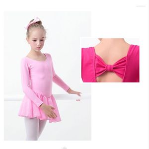 Ropa de escenario de manga corta y larga con falda leotardo de algodón Lycra Ballet Dance Bodywear vestido de bailarina 3 colores disponibles A0047