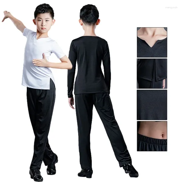 Stage Wear Courte manches longues Ballroom Boy Latin Dancing Tango Compétition Costume Enfants Professionnel Danse Salsa Chemise Pantalon