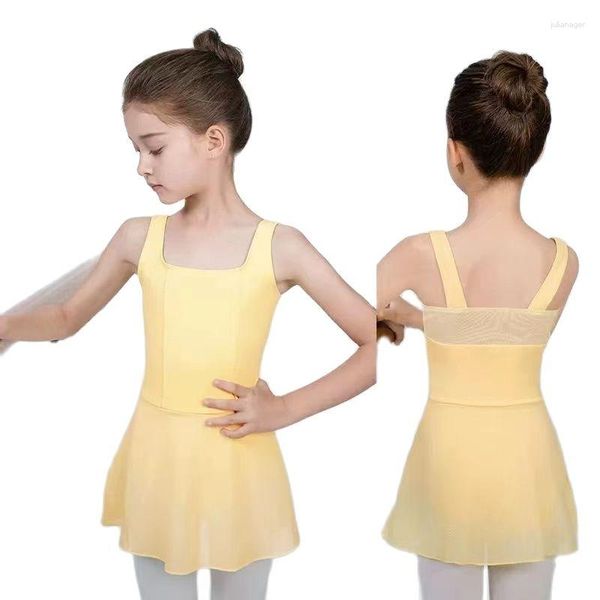 Robe de danse à manches courtes pour filles, vêtements de danse de Ballet en coton avec jupes Tutu pour enfants en bas âge en Tulle