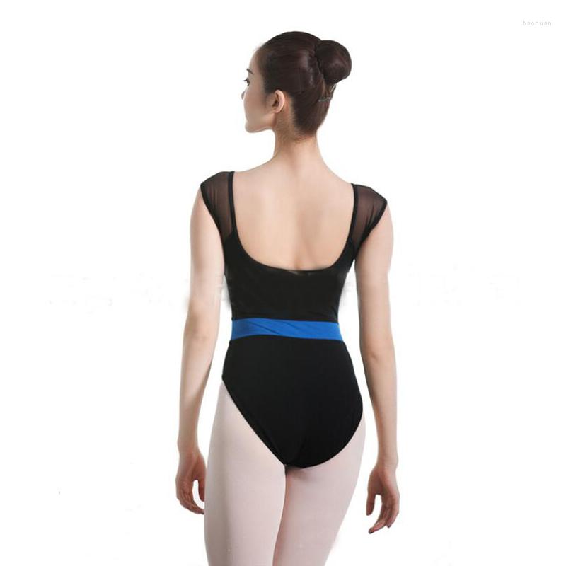 Stage Wear Justaucorps de ballet à manches courtes pour les femmes Backless Dancewear Cotton Spandex Black Bodysuit
