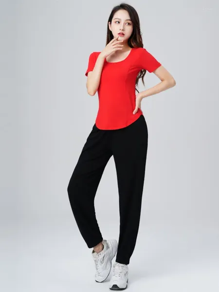 Ropa de escenario Mangas cortas Traje de práctica de baile latino Traje deportivo Pantalones de competición Clásico Color sólido Mujeres Cuello cuadrado Tops Jazz