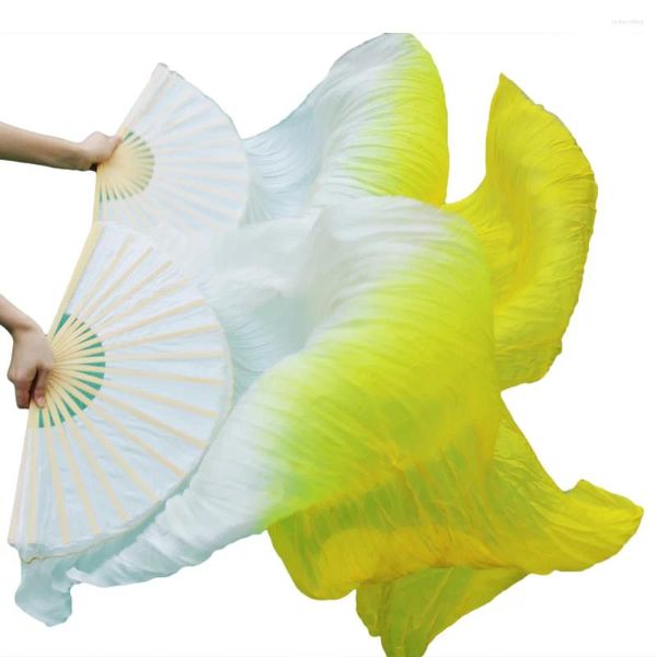 Etapa desgaste costillas de bambú de seda accesorios de baile fanáticos 1 par de danza del vientre hecho a mano colores amarillos blancos 180 90 cm