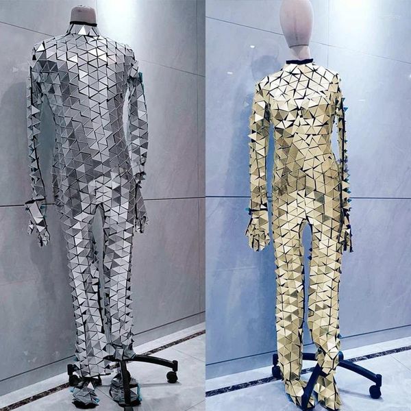 Stage Wear Silver Gold Mirrors Combinaison Hommes Pole Dance Outfit Femmes Jazz Performance Bar Discothèque Party Gogo Costume