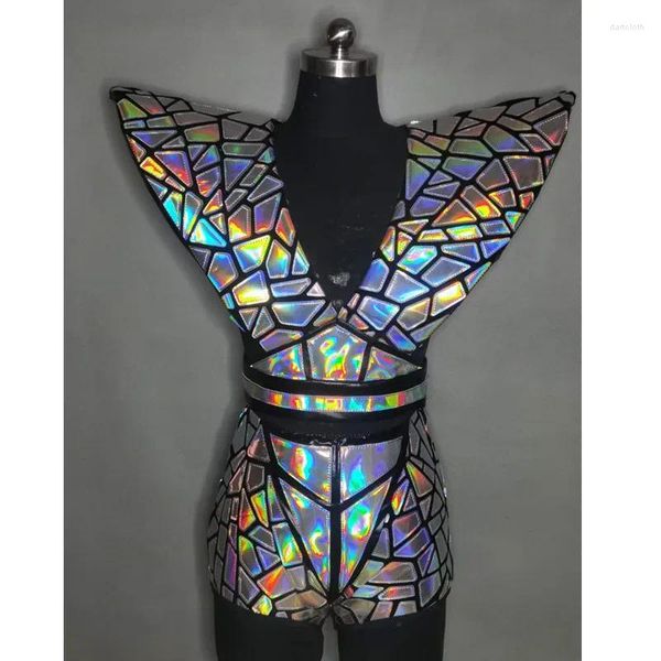 Stage Wear Argent Laser Armure Taille Haute Shorts Tenues Femmes Danseuse Équipe Jazz Danse Costume Bar Discothèque DJ Chanteur Performance