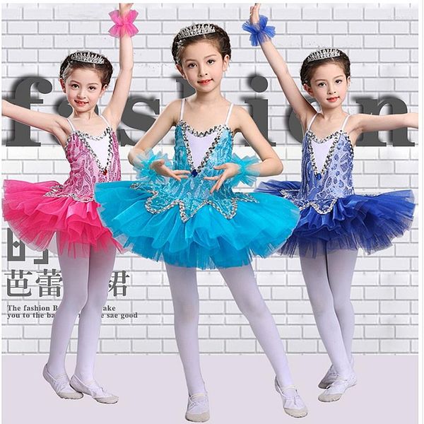 Etapa desgaste cielo azul profesional ballet tutu para niñas niños lentejuelas vestido de traje de baile infantil