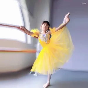 Etapa desgaste sin mangas encaje amarillo rosa blanco ballet tutu profesional niños niño danza larga tutús románticos para niñas vestido de bailarina
