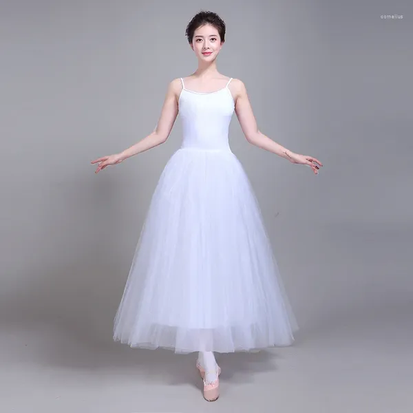 Stage Wear Slip Robe de ballet adulte mi-longueur effectue un costume d'entraînement blanc professionnel