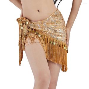 Stage Draag Solid Tassel Hip Scarf Coin Bellydance Glitter Samba Carnival Costuums Cleren Festival Outfit Gypsy Rok