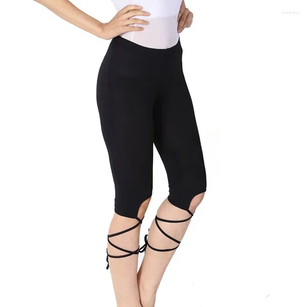 Vêtements de scène Leggings extensibles en spandex Pantalons capri avec lacets croisés Accessoires de pratique de danse du ventre