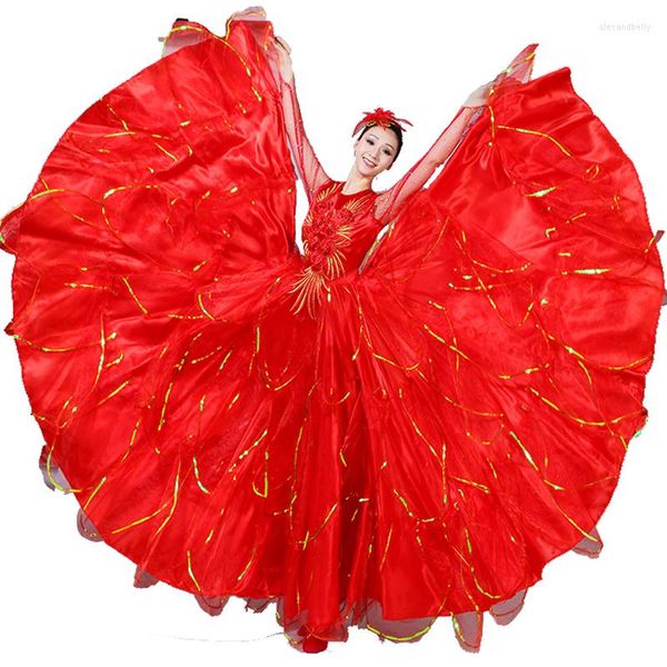 Vêtements de scène robe de Flamenco espagnol jupes complètes ouverture danse grand pendule femmes adultes danse moderne Costume de Performance rouge