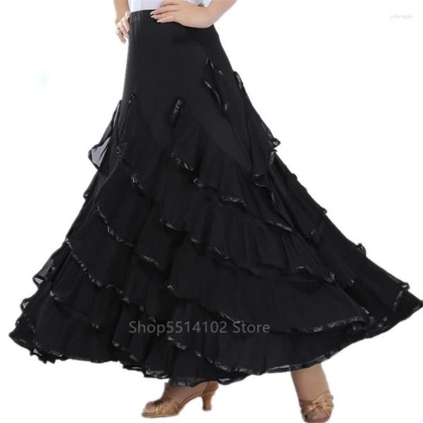 Stage Wear Jupe Flamenco Espagnole Pour Femmes Moderne Dentelle Solide Robe Longue Salle De Bal Costume De Danse Gypsy Big Swing Tango Robe