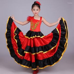 Stadiumkleding Spaanse traditionele flamencorok Zigeunerstijl Prinses Meisjes Danskostuums Pailletten Satijn Glad Grote maat Swingjurk