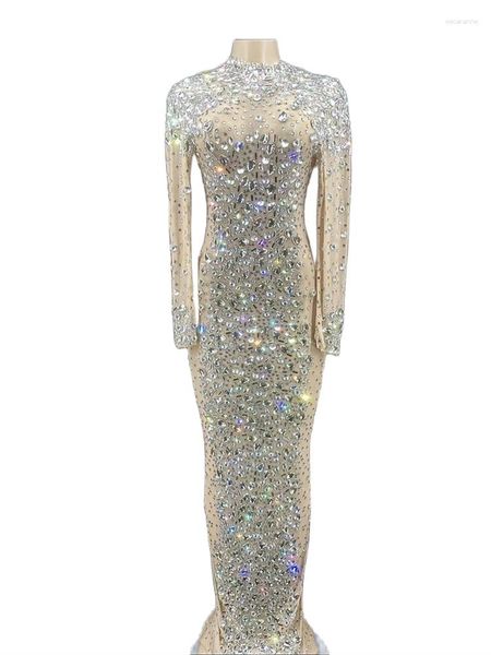 Escenario desgaste brillante Rhinestone vestido de noche largo mujeres fiesta fiesta boda compromiso formal club nocturno cantante traje