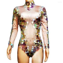 Stage Wear Sparkling Women Long Sleeve Modern Dance Bodysuits Sexy Pargin strakke moerasjumpsuits Birthday Celebrate Evening Prom kostuums