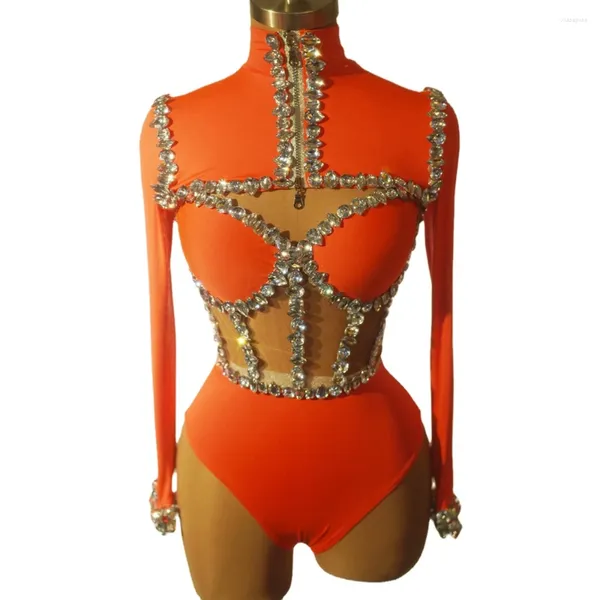 Escenario ropa de diamantes brillantes bodysuit para mujeres sexy performance baile traje cantante bailarina club nocturna pole dance