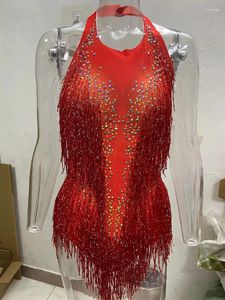 Stage Wear Sparkly Rhin Stones Franges Body Femmes Discothèque Outfit Glisten Dance Costume Chanteur Costumes de performance de haute qualité
