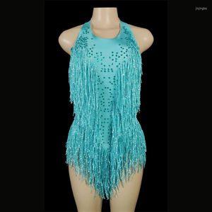 Stage Wear Sparkly Strass Fringe Bodysuit Vrouwen Nachtclub Feestjurk Danskostuum Sexy Kwastje Turnpakje Prestaties Kleding