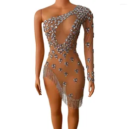 Stage Wear Sparkly Rhinestones Short Dress Sexy Transparant Evening Prom Party Birthday For Women Singer Dance Costume