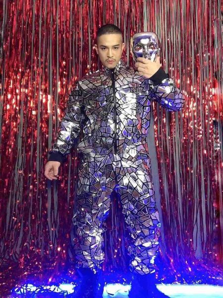 Wearging Sparkly Sequin Jumpsuit Nightclub Birthday Prom Part Party Party Men Dancer Singer Stage Show One Piece Costume D240425