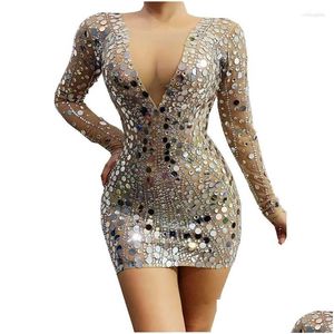 Wearging Scarkly paillettes à manches longues à manches courtes courtes femmes Femmes de strass anniversaire célébrer la fête transparent y club gouttes livraison un otsbm