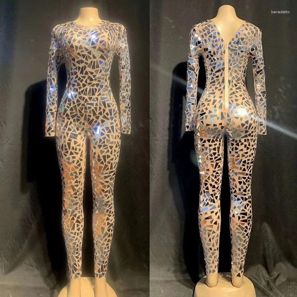 Parite de scène Sparkly Silver Mirror Sequins Jumps Costume Costume Femme Femme Dance Bodys Body Nightclub GOGO Clothes VDB5865