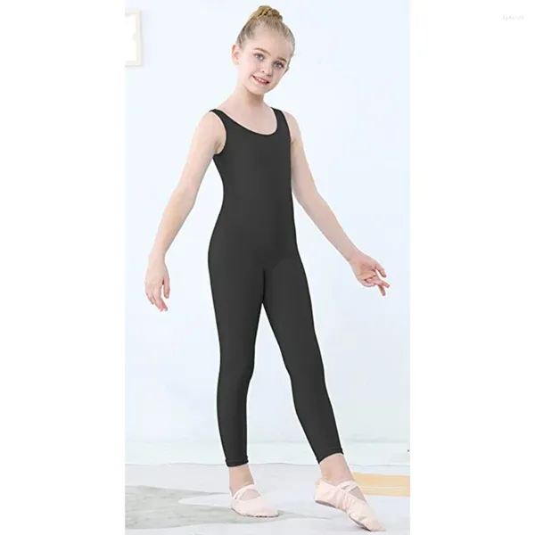 Etapa desgaste Speerise Girls One Piece Black Tank Unitards Ballet Leotardos Sin mangas Mono apretado Trajes de baile Body