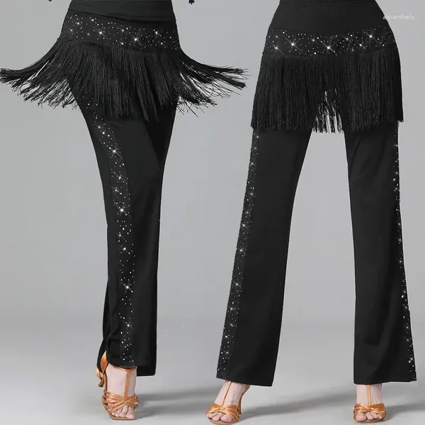 Stage Wear Pantalon de danse carré Femmes Paillettes Gland Costume Latin Salle de bal Dancewear Concours de danse