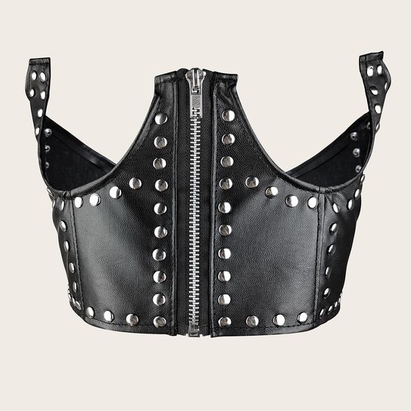 Ropa de escenario Accesorios de escenario Lencería para mujer Punk Cremallera Corsé de cuero sintético Sin tirantes Chaleco recortado Remache Con aros Sin copas Pecho abierto Bustier Tops