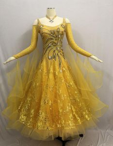 Stage Draag Standaard Ballroom Dance Dress volwassen 2023 Geel Waltz Dancing Costume Women Competition jurken