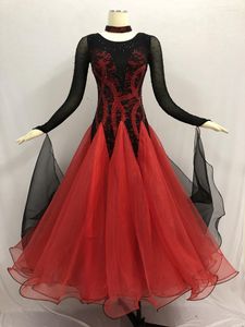 Vêtements de scène Standard robe de danse de salon adulte de haute qualité Costume de danse de valse rouge femmes robes de compétition élégantes