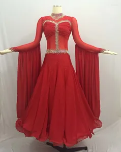 Robe de danse de salle de bal standard pour adultes, tenue de scène élégante, Costume de danse de valse rouge, robes de compétition pour femmes