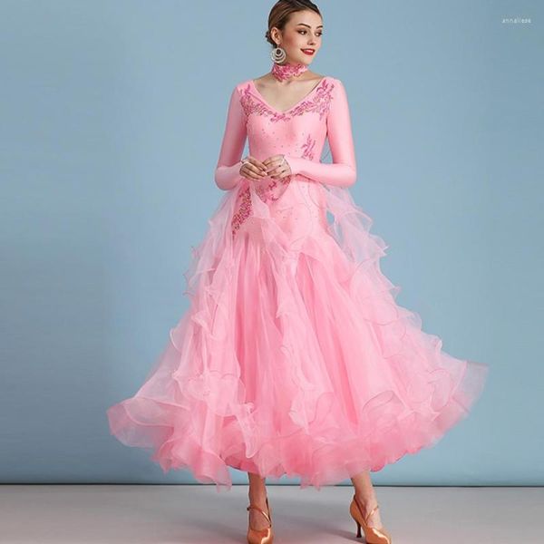 Portez des robes de danse de salon standard de la jupe de danse flamenco à manches longues de haute qualité.