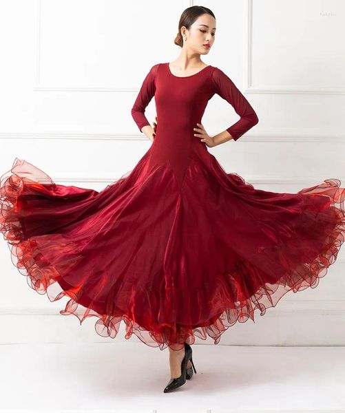 Etapa desgaste estándar vestidos de baile de salón dama 2023 avanzado simple vals falda de baile mujeres vestido de competencia rojo