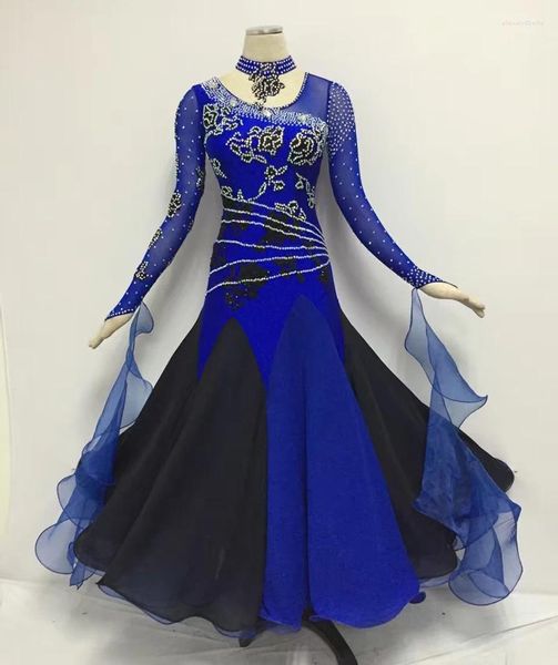 Etapa desgaste estándar vals vestido de baile real azul brillante diamante tango salón de baile competencia traje de baile vestidos de mujer