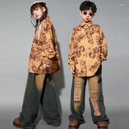 Escenario desgaste street dance trajes de hip hop para niños para niñas camisas sueltas pantalones hiphop traje niños jazz rendimiento ropa dqs14271