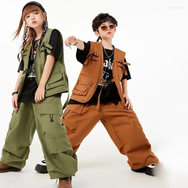 Stage Wear Streetwear Girls Jazz Dance Performance Vêtements Hip Hop Mode pour enfants Gilet ample Pantalon Hiphop Costume Garçons