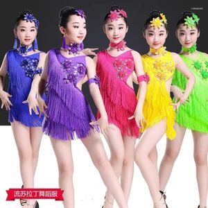 Stage Wear Style Filles Danse Latine Performance Vêtements Gland Concours Grade Examen Robe de Pratique Professionnelle