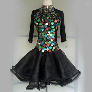 Stage Wear Style Latin Dance Costume Sexy Colors Sequins Dress For Women Competition Jurken A68 S-4XL