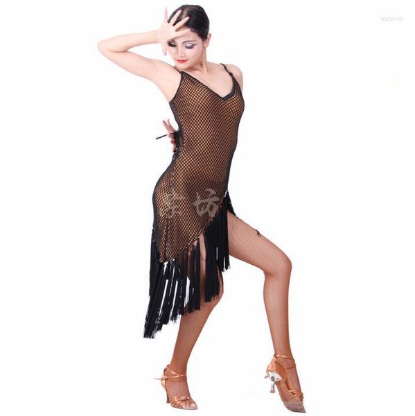 Costumes de danse latine de Style d'usure de scène robe de gland de Spandex senior pour les robes de femmes S-4XL