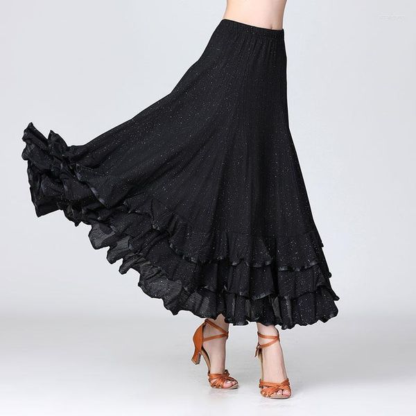 Estilo de ropa de escenario para mujer, falda de baile moderno, traje largo estándar de lentejuelas, gran columpio, vals de salón Flamenco español