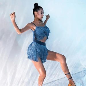 Stadiumkleding Pak Vrouwelijke Sling Tops Salsakostuums Latin Dance Rok Professionele Rumba Oefenkleding Samba Training Kwastje
