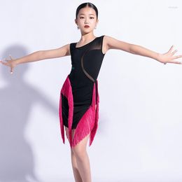 Stage Wear Summer Black Latin Dance Robe Filles Franges Enfant Ballroom Concours Show Costume DWY8896