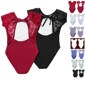 Stage Drag Summer Bow Children's Ballet Dance Costumes Dames Lace Jumpsuits Body Suits Oefening Gymnastiek