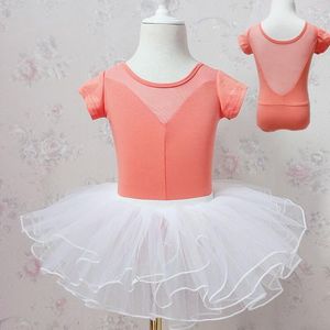 Vêtements de scène été robe de danse pour enfants filles vêtements de pratique coton gymnastique justaucorps robes de Ballet enfants à manches courtes