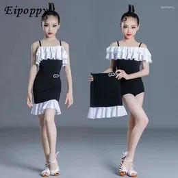 Portez des vêtements de danse latine pour enfants d'été filles filles professionnelles en noir et blanc