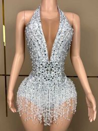 Escenario de verano NUEVA FANACIÓN NUEVA Mujer sin espalda Mujer Bodysuit Shining Rhinestone Fringe Sing Stage Performance Costume Bar Club Wear D240425