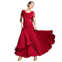 Vêtements de scène balançoire dentelle rouge foncé dos élégant robes de bal standard vêtements de danse robe de valse danse espagnole costumes modernes