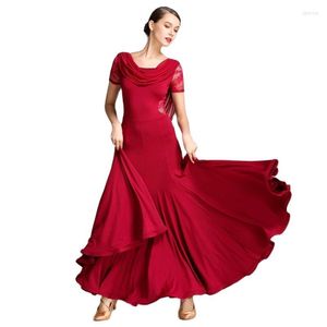 Podiumdraag Swing Dark Red Lace Back Elegante standaard Ballroomjurken Dancing Kleding Waltz Jurk Spaanse dans Moderne kostuums